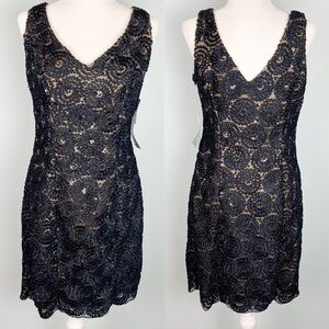 NWT Jackie Jon New York Illusion Lace Cocktail Dress Scalloped Shift Size 10